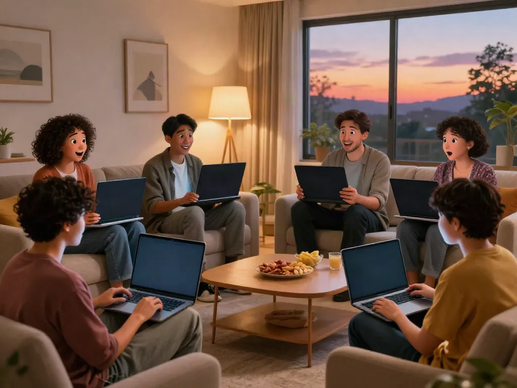 People enjoying engaging chats with AI characters on crushon.ai in a cozy living room setting.
